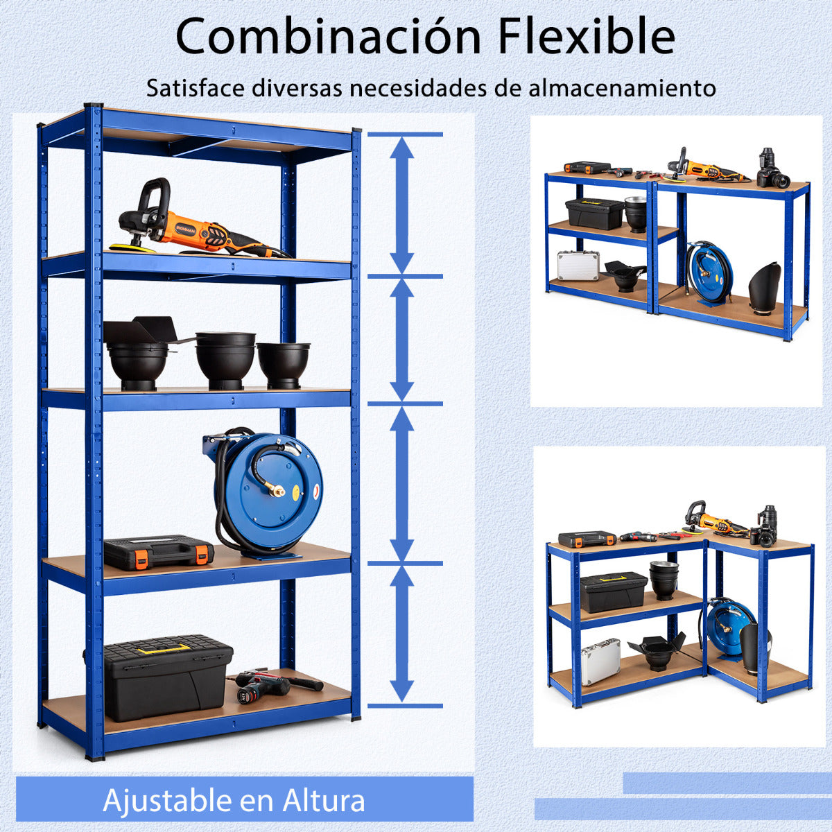 Estante de Cargas Pesadas con 5 capas Azul Estantería Metálica de Almacenamiento para Organizar Herramientas