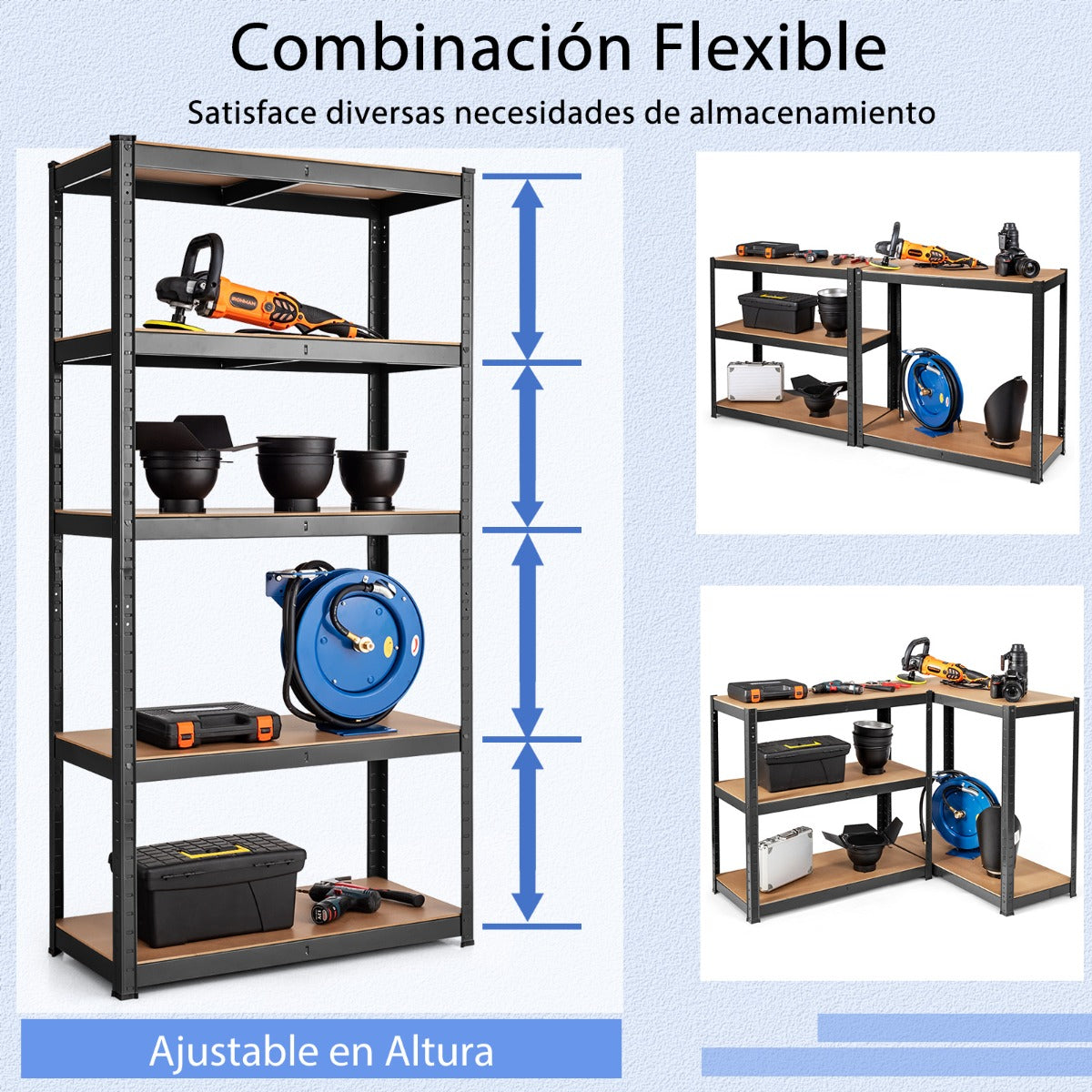 Estante de Cargas Pesadas con 5 Capas Estantería Metálica de Almacenamiento para Organizar Herramientas Negro