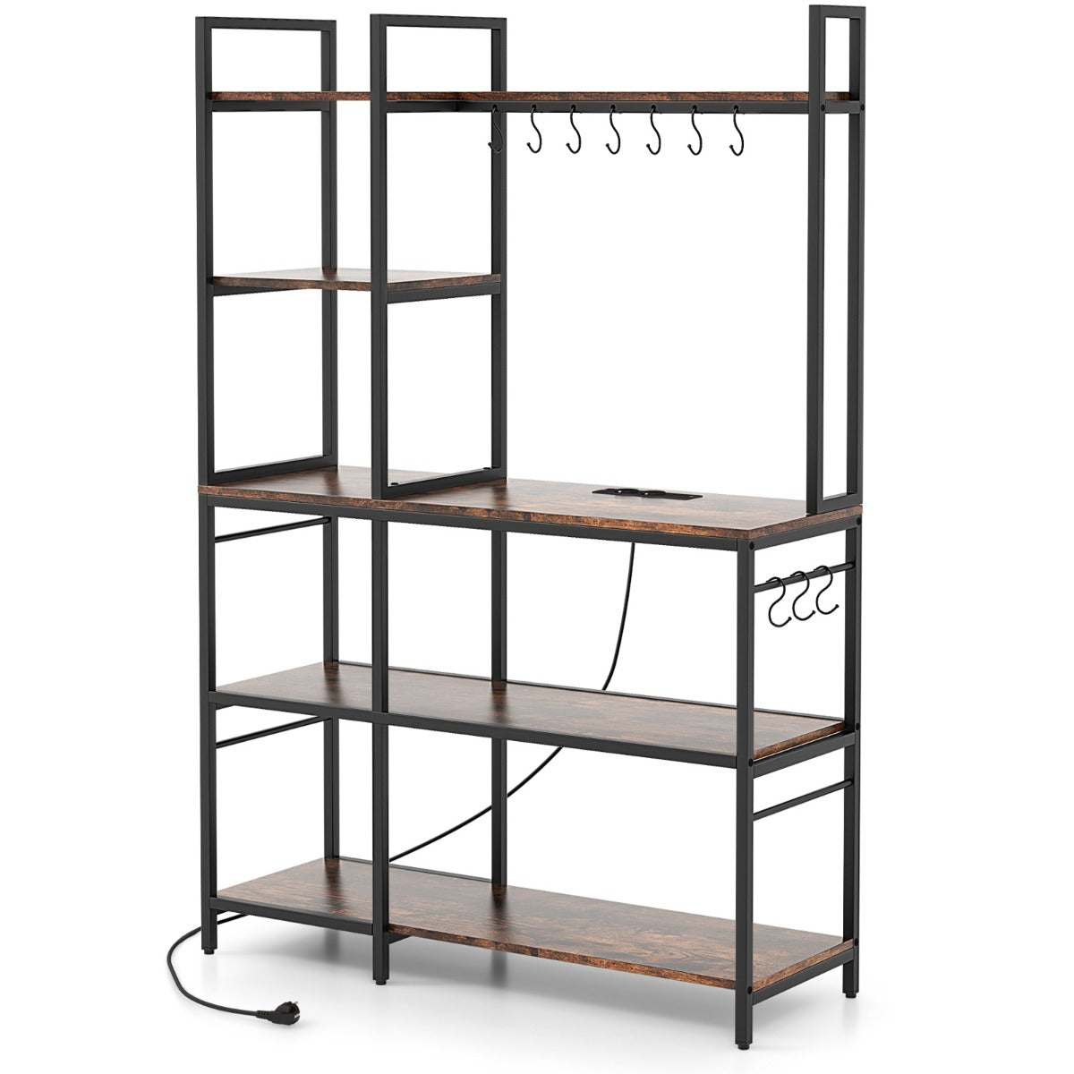 Estante de Almacenamiento de Utilidad para Cocina de 5 Niveles con 10 Ganchos Soporte para Microondas de 160 CM para Comedor Despensa Marrón