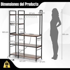 Estante de Almacenamiento de Utilidad para Cocina de 5 Niveles con 10 Ganchos Soporte para Microondas de 160 CM para Comedor Despensa Marrón