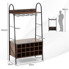 Botellero Vino para 18 Botellas Estantería con 2 Estantes y Sistema Antivuelco para Cocina Bar y Restaurante 63 x 32 x 114,5 cm Marrón