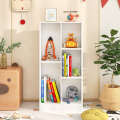 Estante de Libros de 5 Cubos Organizador de Almacenamiento Independiente Antivuelco para Salón Dormitorio Oficina 50 x 24 x 104 cm Blanco