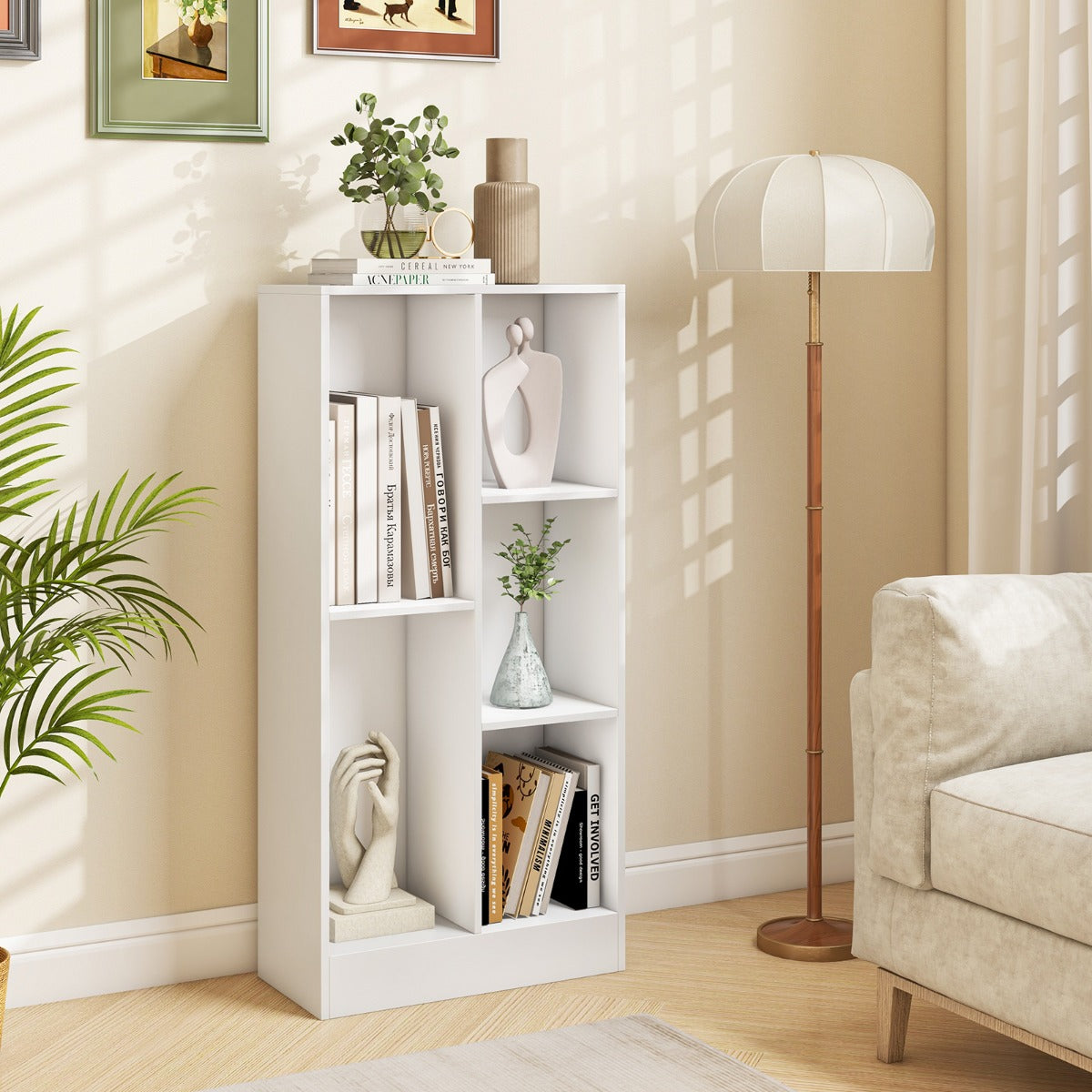 Estante de Libros de 5 Cubos Organizador de Almacenamiento Independiente Antivuelco para Salón Dormitorio Oficina 50 x 24 x 104 cm Blanco