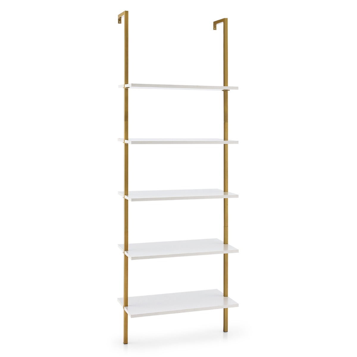 Estante de Escalera de 5 Niveles Montada en la Pared Organizador para Oficina Blanco y Dorado 60 x 30 x 180 cm