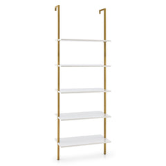 Estante de Escalera de 5 Niveles Montada en la Pared Organizador para Oficina Blanco y Dorado 60 x 30 x 180 cm