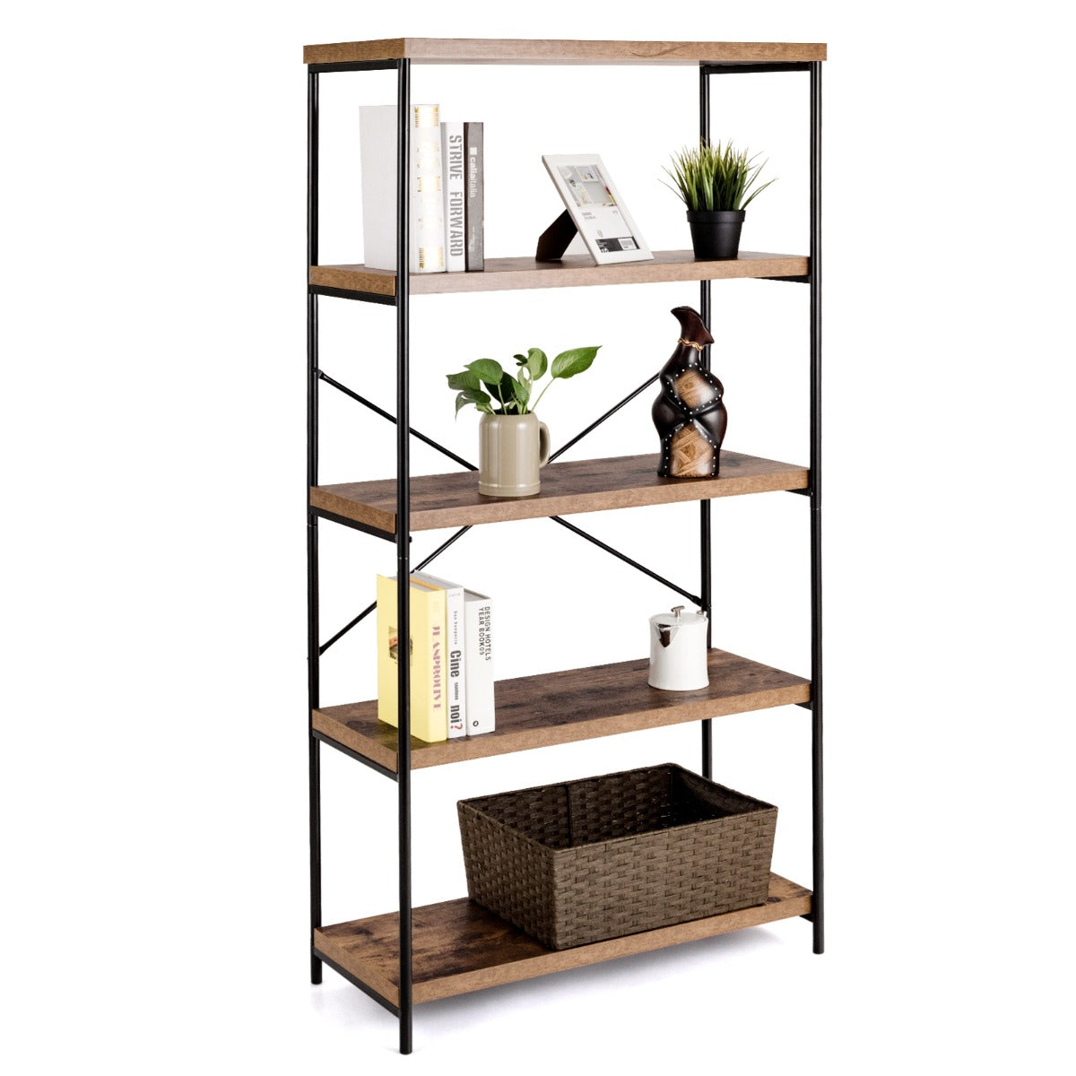Estantería de 5 Niveles con Marco de Metal Estante de Madera iIndustrial 79 x 35 x 159,5 cm Marrón