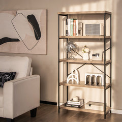 Estantería de 5 Niveles con Marco de Metal Estante de Madera iIndustrial 79 x 35 x 159,5 cm Gris