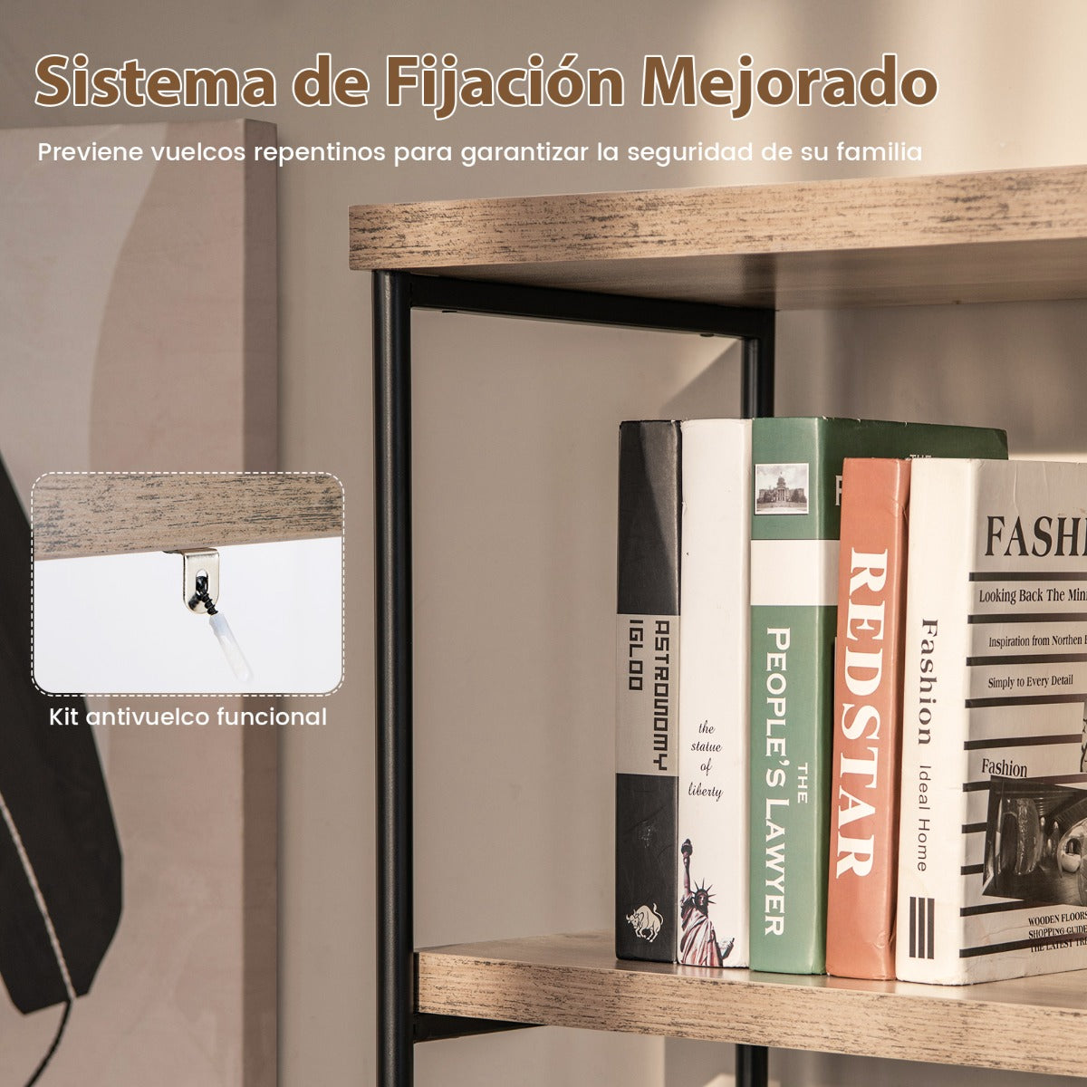 Estantería de 5 Niveles con Marco de Metal Estante de Madera iIndustrial 79 x 35 x 159,5 cm Gris