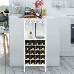 Estante de Vino Botellero para 20 Botellas con Soporte de Copas Madera de Pino 24,5 x 42 x 96 cm Blanco