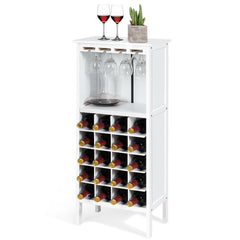 Estante de Vino Botellero para 20 Botellas con Soporte de Copas Madera de Pino 24,5 x 42 x 96 cm Blanco