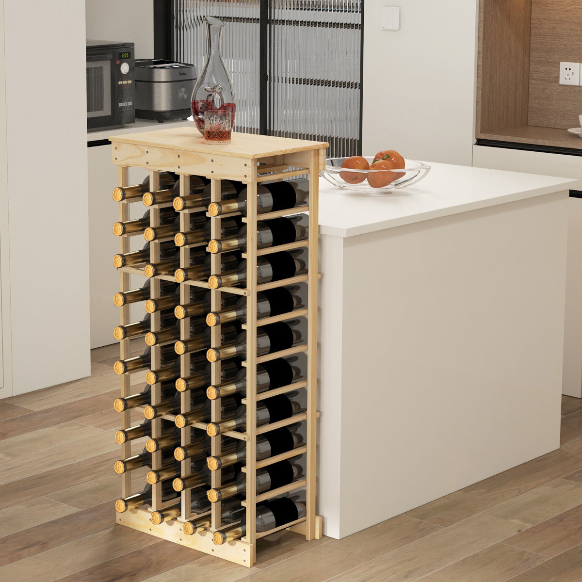 Estante de Vino sin Barra de 10 Niveles Botellero Apilable para 40 Botellas 750 ml de Madera Pino Armario Estante 47 x 28 x 113 cm