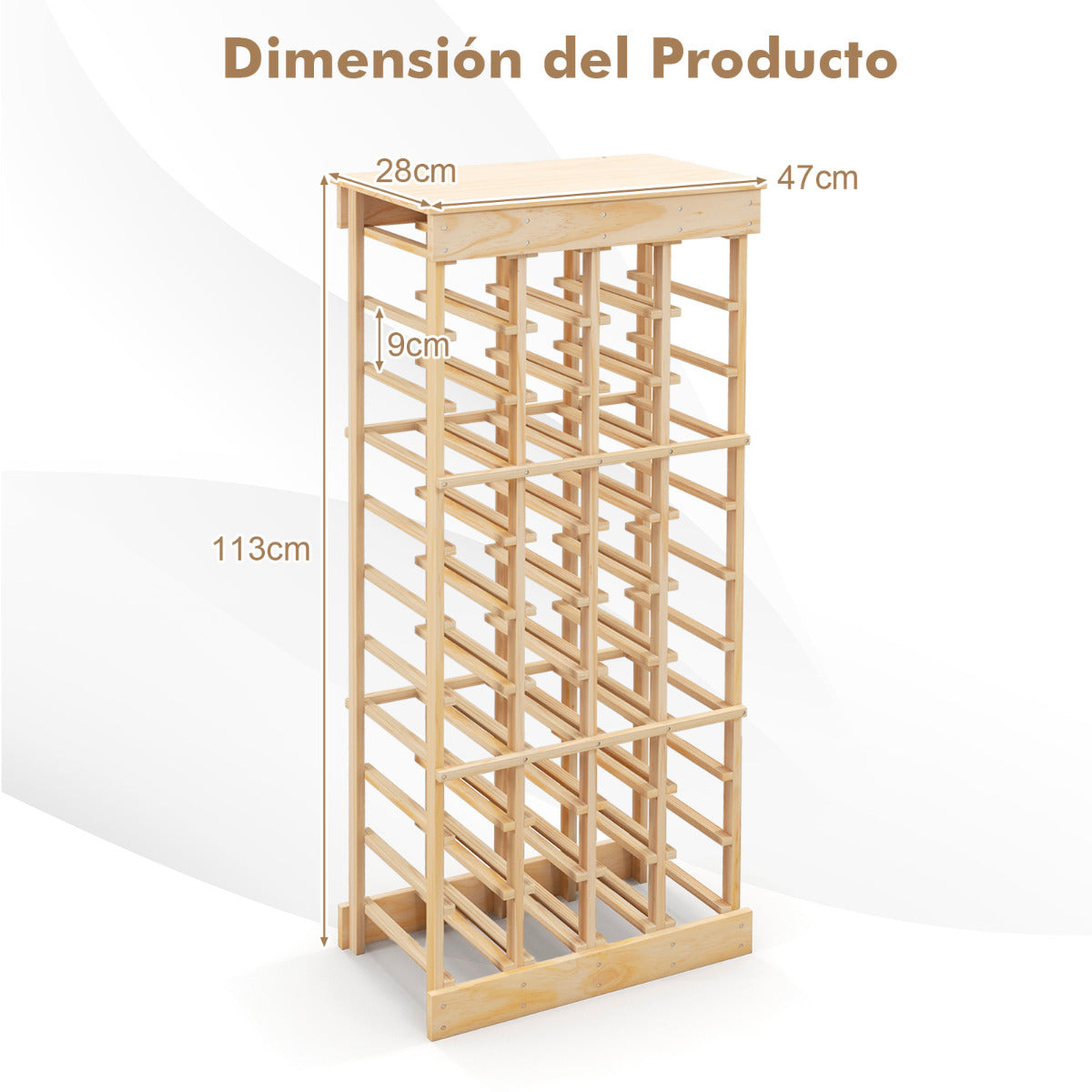 Estante de Vino sin Barra de 10 Niveles Botellero Apilable para 40 Botellas 750 ml de Madera Pino Armario Estante 47 x 28 x 113 cm