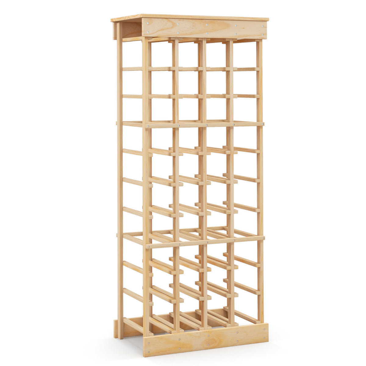 Estante de Vino sin Barra de 10 Niveles Botellero Apilable para 40 Botellas 750 ml de Madera Pino Armario Estante 47 x 28 x 113 cm