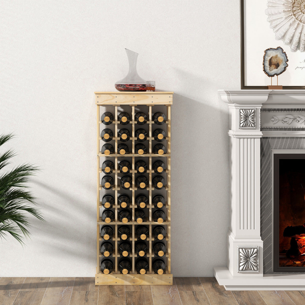 Estante de Vino sin Barra de 10 Niveles Botellero Apilable para 40 Botellas 750 ml de Madera Pino Armario Estante 47 x 28 x 113 cm