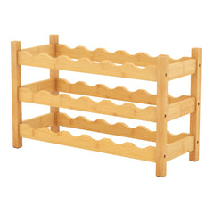 Estante de Vino de Bambú de 3 Niveles Soporte para 18 Botellas de Vino con Ranuras en Onda Mostrador para Cocina Despensa Bar Bodega Natural