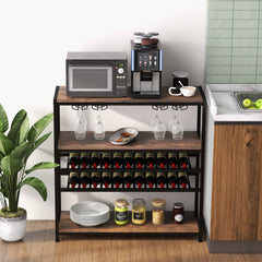 Estante de Vinos 5 Niveles para 20 Botellas Armario de Bar Independiente con Soportes de Copas para Cocina Comedor Buffet 100 x 35 x 101 cm