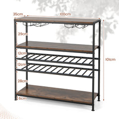 Estante de Vinos 5 Niveles para 20 Botellas Armario de Bar Independiente con Soportes de Copas para Cocina Comedor Buffet 100 x 35 x 101 cm