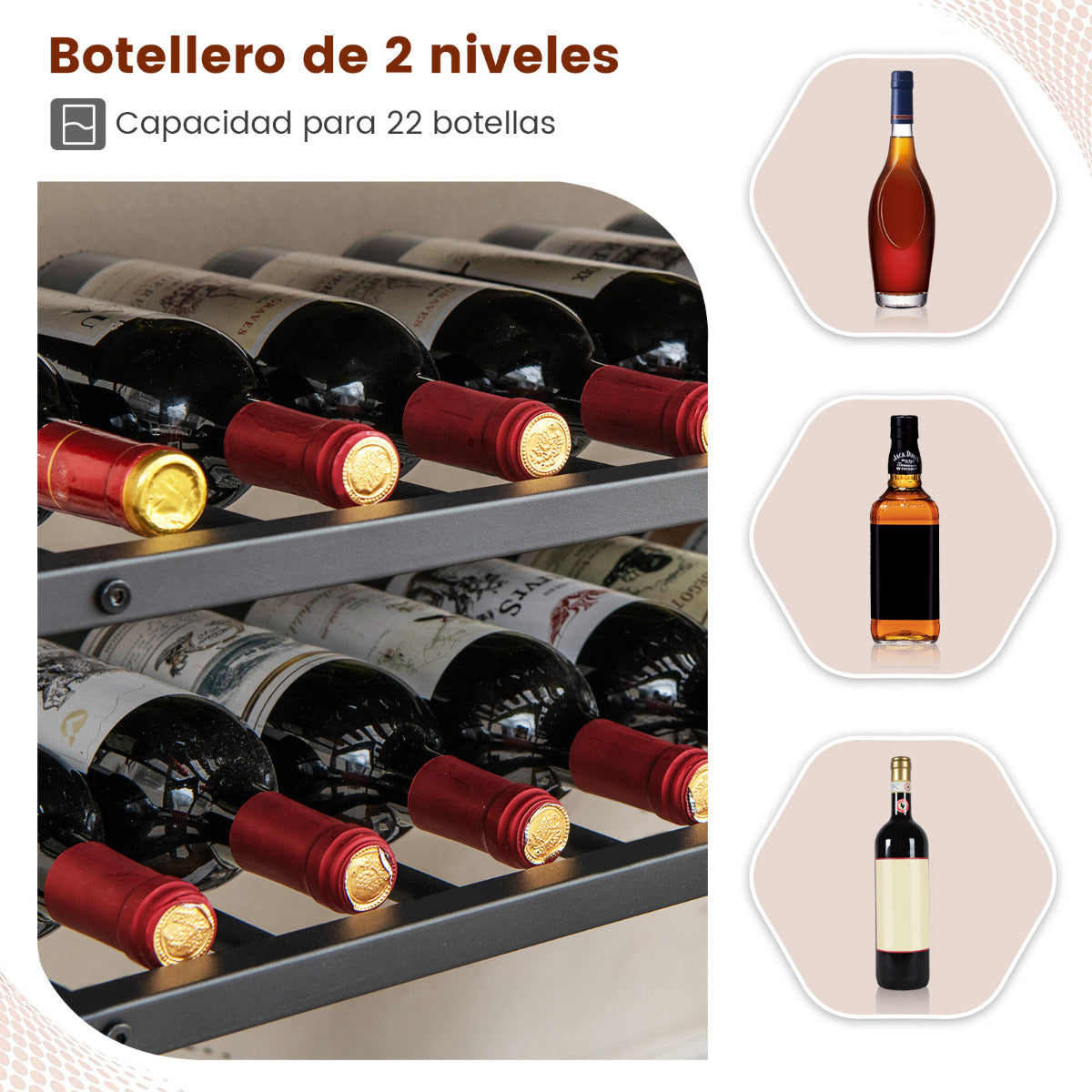 Estante de Vinos 5 Niveles para 20 Botellas Armario de Bar Independiente con Soportes de Copas para Cocina Comedor Buffet 100 x 35 x 101 cm