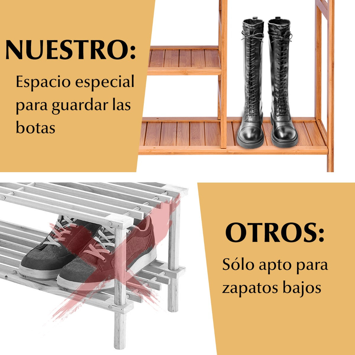 Estante de Zapatos de Bambú de 4 Niveles con Almacenamiento para Botas Estante de Exhibición Independiente para Entrada Pasillo 68,5x28x76cm
