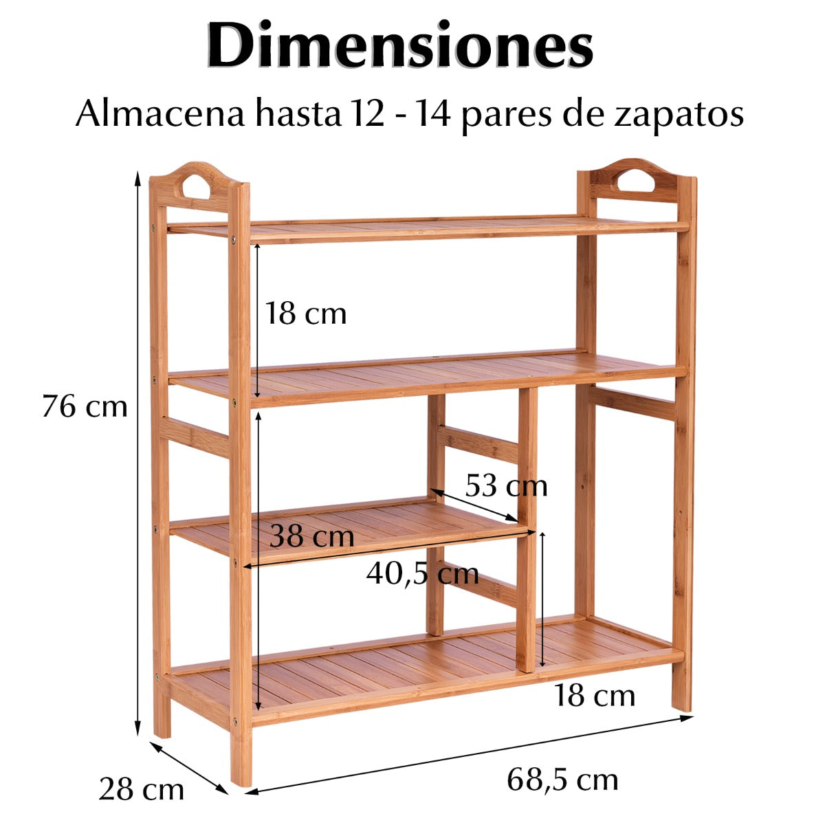 Estante de Zapatos de Bambú de 4 Niveles con Almacenamiento para Botas Estante de Exhibición Independiente para Entrada Pasillo 68,5x28x76cm