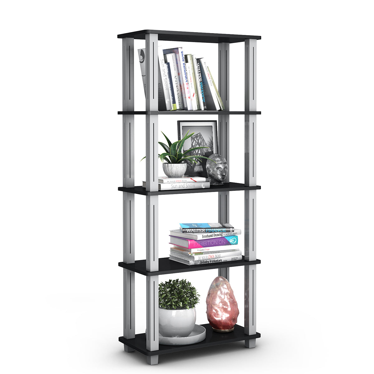 Estante de 5 Niveles Estantería Multiuso Expositor Organizador Compacto con Repisas Abiertas para Casa Garaje Almacén 60 x 29,5 x 144,5 cm Negro