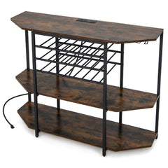 Gabinete de Vinos Estante para Vinos 3 Niveles con Soportes para Vasos Tomas de Corriente Botellero para Bar 120 x 40 x 92 cm Marrón