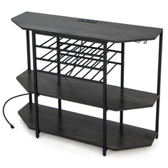 Gabinete de Vinos Estante para Vinos 3 Niveles con Soportes para Vasos Tomas de Corriente Botellero para Bar 120 x 40 x 92 cm Gris
