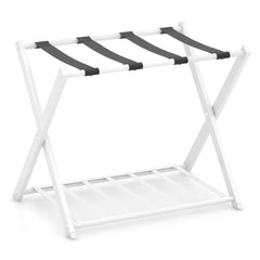 Estante Plegable para Maletero Soporte de Metal para Maletas Hasta 60kg con 4 Correas Estables y Diseño de 2 Pisos para Hogar Hotel Blanco