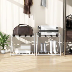 Estante Plegable para Maletero Soporte de Metal para Maletas Hasta 60kg con 4 Correas Estables y Diseño de 2 Pisos para Hogar Hotel Blanco