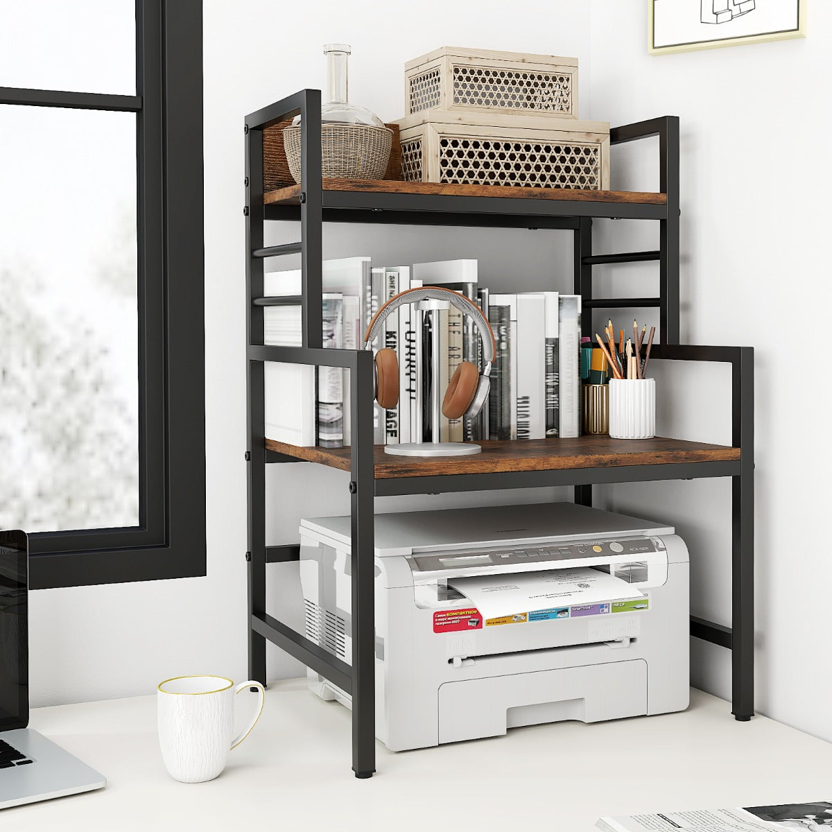 Soporte para Microondas de 3 Niveles para Cocina Organizador Industrial con 2 Estantes Ahorra Espacio Marco Metálico para Bar Marrón