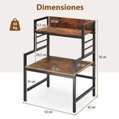 Soporte para Microondas de 3 Niveles para Cocina Organizador Industrial con 2 Estantes Ahorra Espacio Marco Metálico para Bar Marrón
