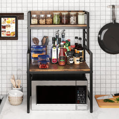 Soporte para Microondas de 3 Niveles para Cocina Organizador Industrial con 2 Estantes Ahorra Espacio Marco Metálico para Bar Marrón