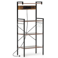 Estante para Panadería de Cocina con Enchufes Soporte para Microondas de 4 Niveles con 8 Ganchos Estación de Bar de Café para Comedor Marrón