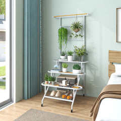 Soporte para Plantas Colgante de 4 Niveles Estante con Marco de Metal Ruedas Escalera y Barra 80 x 85 x 175 cm para Sala Balcón y Patio