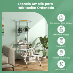 Soporte para Plantas Colgante de 4 Niveles Estante con Marco de Metal Ruedas Escalera y Barra 80 x 85 x 175 cm para Sala Balcón y Patio