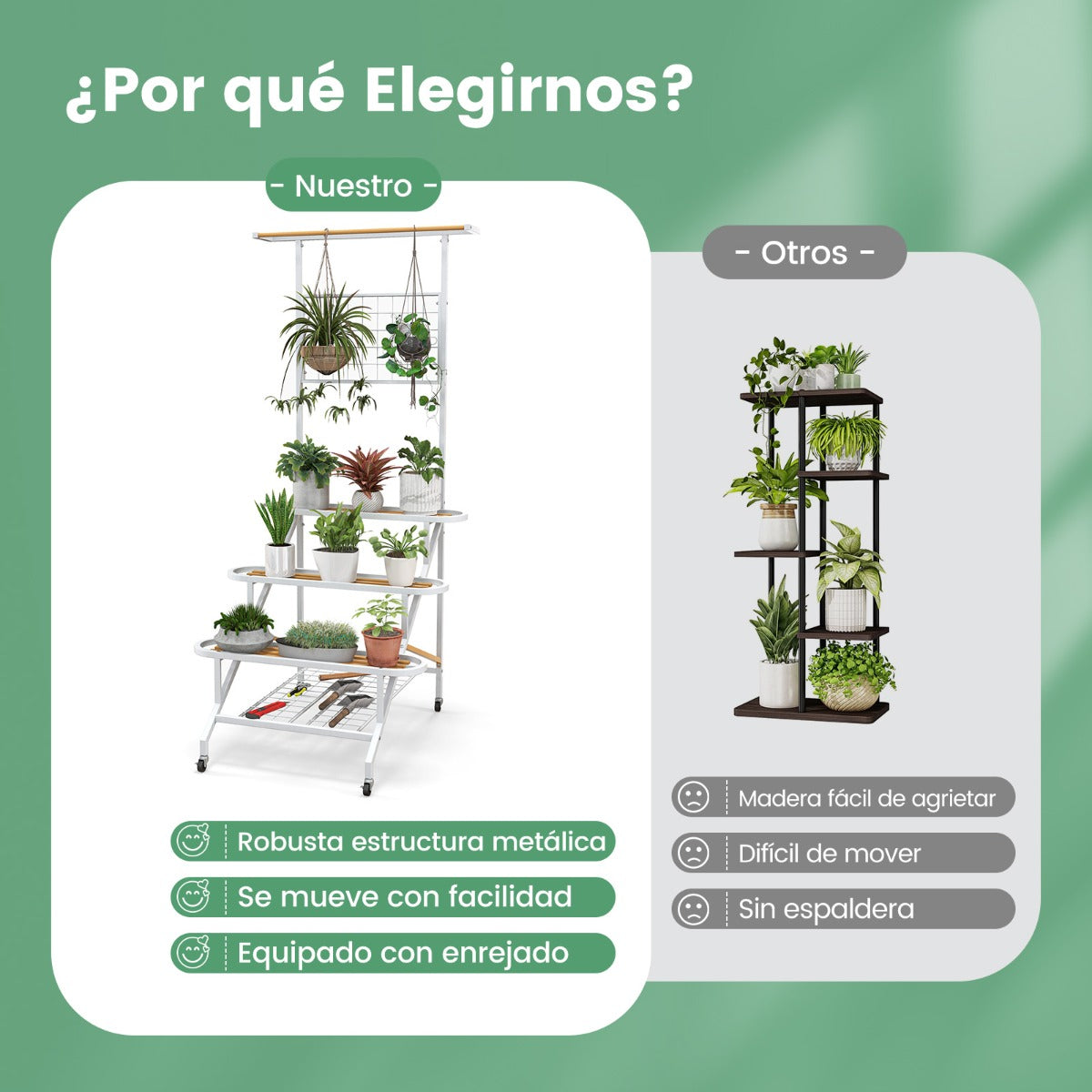 Soporte para Plantas Colgante de 4 Niveles Estante con Marco de Metal Ruedas Escalera y Barra 80 x 85 x 175 cm para Sala Balcón y Patio