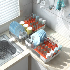 Estante para Secado de Platos Extensible con Soporte Desmontable y Barras Verticales Escurridor de Platos de Doble Parte para Cocina