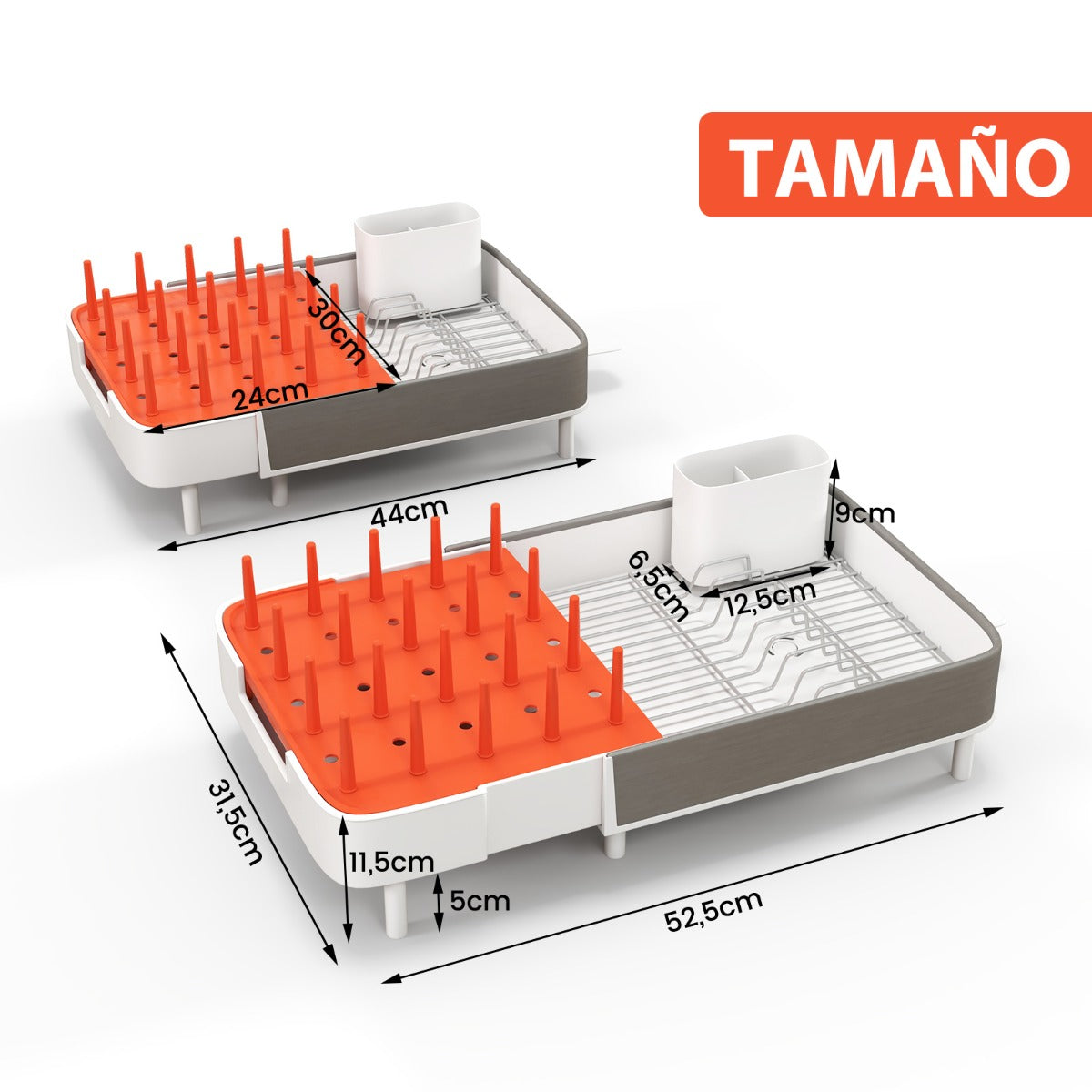 Estante para Secado de Platos Extensible con Soporte Desmontable y Barras Verticales Escurridor de Platos de Doble Parte para Cocina