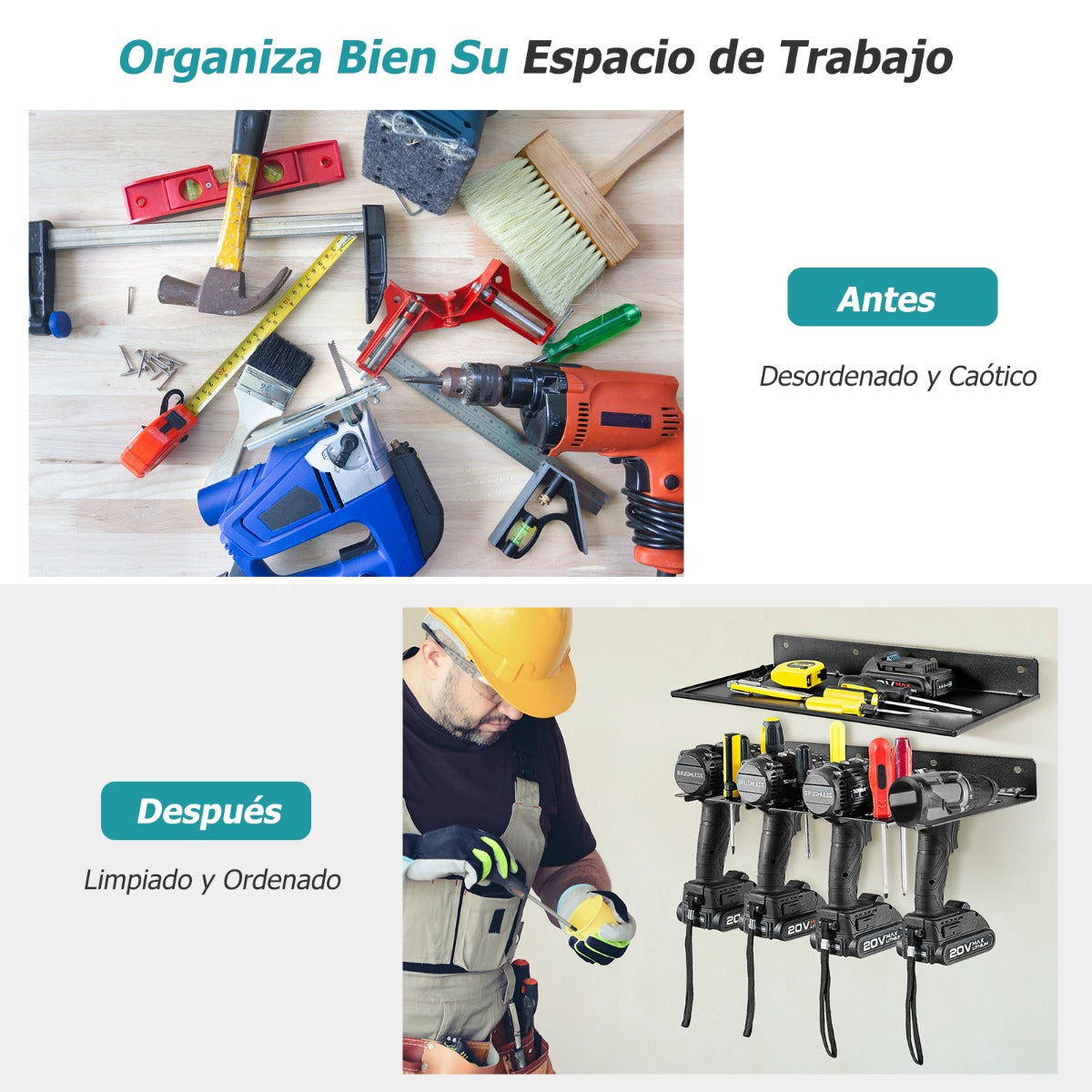 Estante de Almacenamiento para Taladro Eléctrico Soporte de Pared para Estante Flotante Organizador de Herramientas Fácil de Instalar