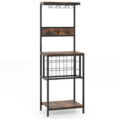Estante para Vino Independiente con Soportes para Copas Portabotellas y Ganchos 54 x 37 x 156 cm Marrón Rústico