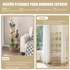 Estante Plegable de 6 Niveles para Plantas de Metal Soporte para 6 Macetas y Exhibición con Bandeja Articulada Elegante 41 x 39 x 82 cm Oro