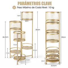 Estante Plegable de 6 Niveles para Plantas de Metal Soporte para 6 Macetas y Exhibición con Bandeja Articulada Elegante 41 x 39 x 82 cm Oro