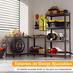 Estante de Almacenamiento para Garaje de Hierro y MDF de 4 estantes Estantería Pesado 80x40x160cm Negro
