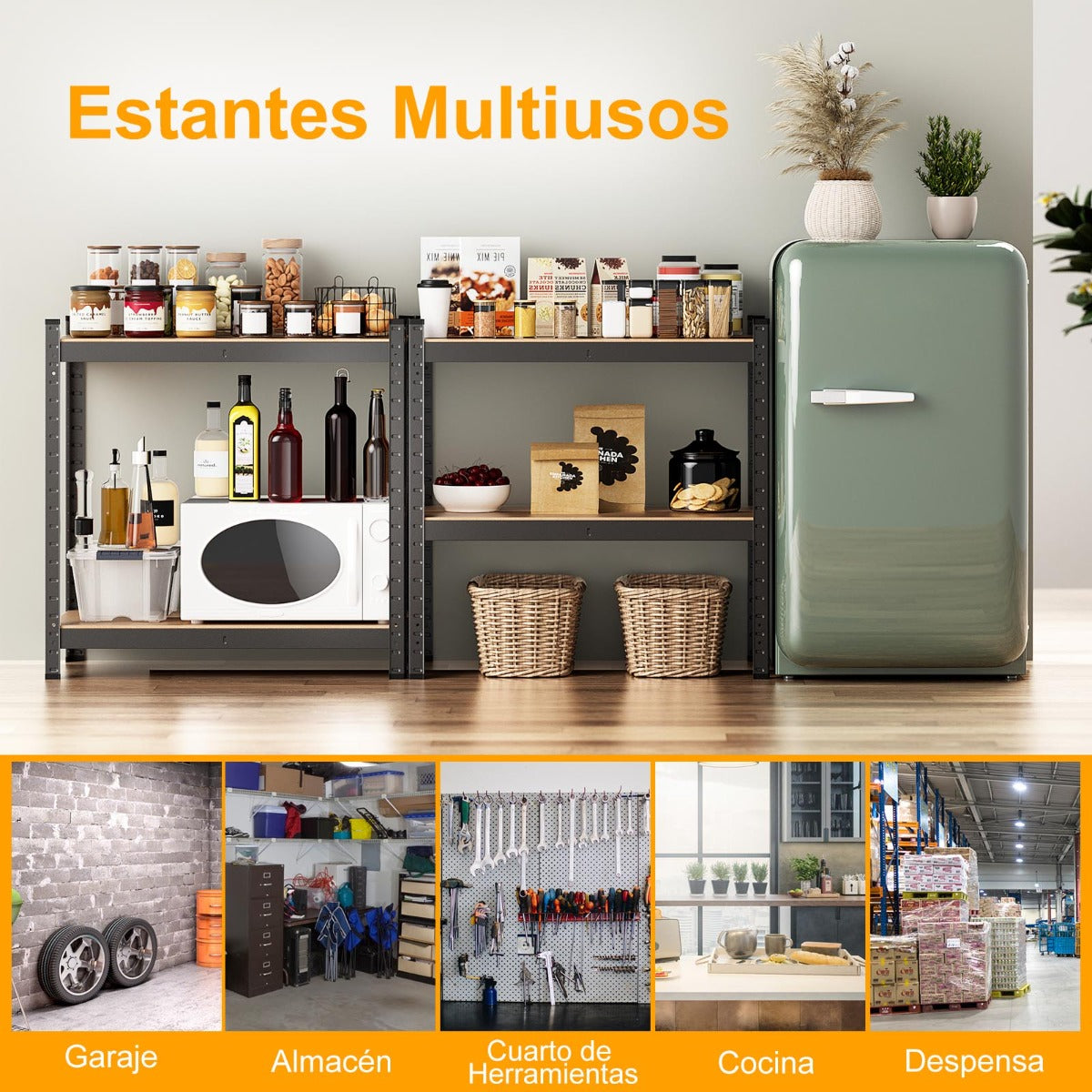 Estante de Almacenamiento para Garaje de Hierro y MDF de 4 estantes Estantería Pesado 80x40x160cm Negro