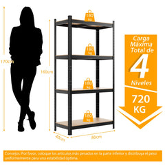 Estante de Almacenamiento para Garaje de Hierro y MDF de 4 estantes Estantería Pesado 80x40x160cm Negro