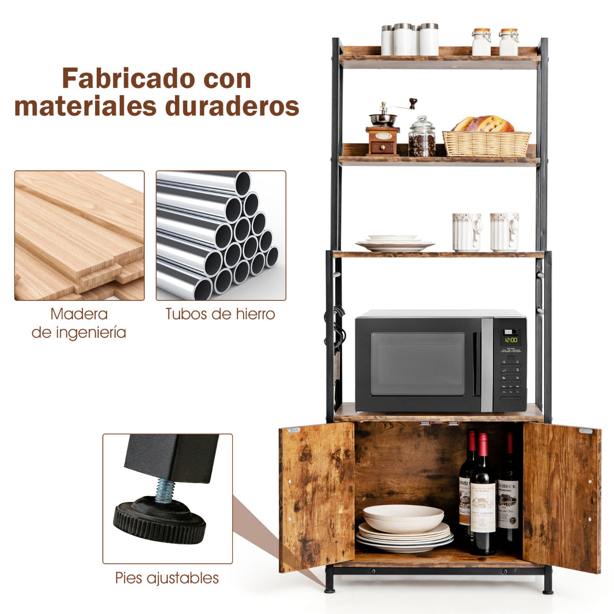Estante 4 Niveles para Cocina con Armario Despensa Soporte Industrial para Horno de Microondas para Bar Comedor 60 x 40 x 150 cm Marrón