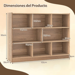 Estantería Abierta de 3 Niveles Armario de Exhibición de Estanterías de Almacenamiento de 8 Cubos 122 x 32 x 93 cm Natural