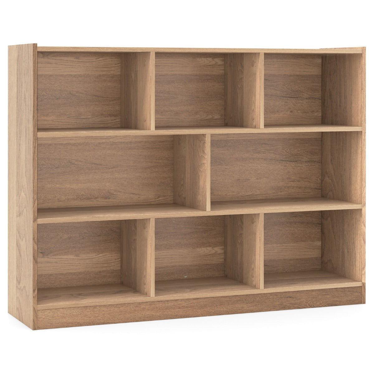 Estantería Abierta de 3 Niveles Armario de Exhibición de Estanterías de Almacenamiento de 8 Cubos 122 x 32 x 93 cm Natural