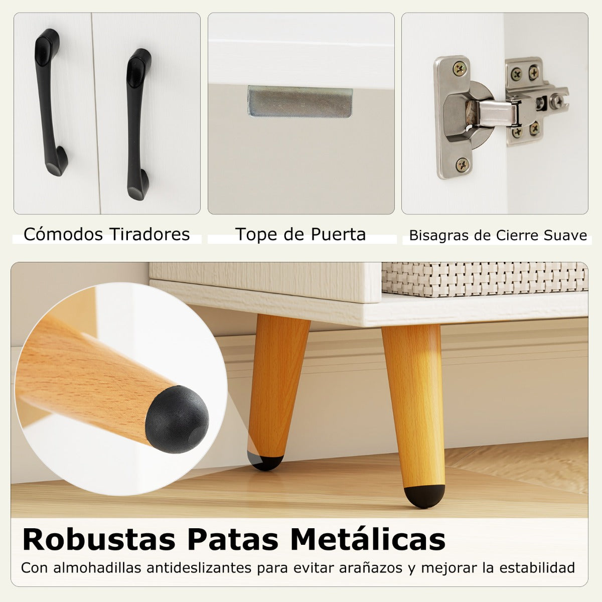Estantería con Puertas Dobles Estante de Piso con 5 Compartimentos Abiertos Gabinete de Exhibición para Sala de Estar Estudio Blanco