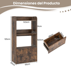 Estantería con Cajón Librería Independiente con Estante Abierto de 3 Niveles Estante para Sala de Estar Estudio Cocina Oficina-Marrón